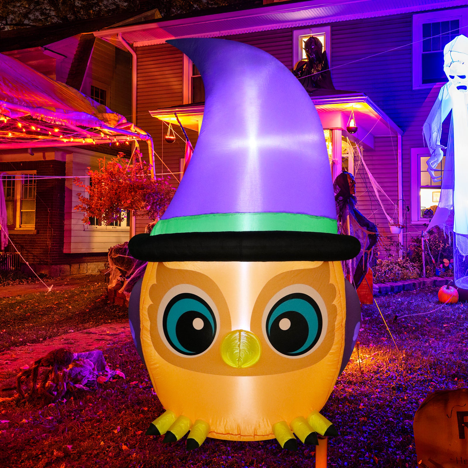 5.2 FT Halloween Inflatable Wizard Owl, Cute Design with Built-in LEDs, Outdoor Yard Decoration