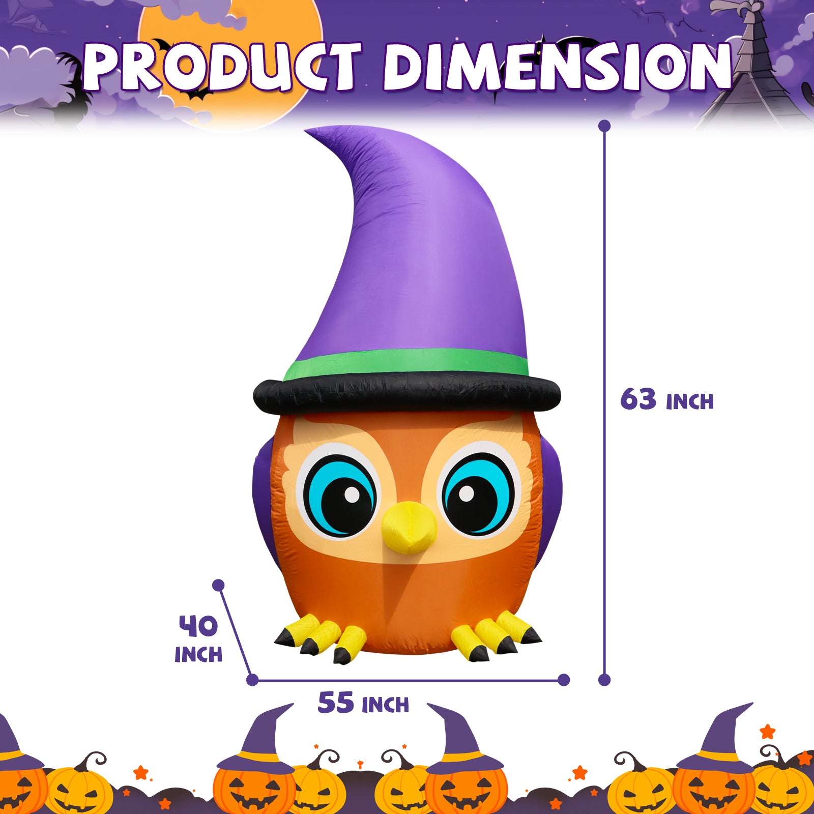 5.2 FT Halloween Inflatable Wizard Owl, Cute Design with Built-in LEDs, Outdoor Yard Decoration