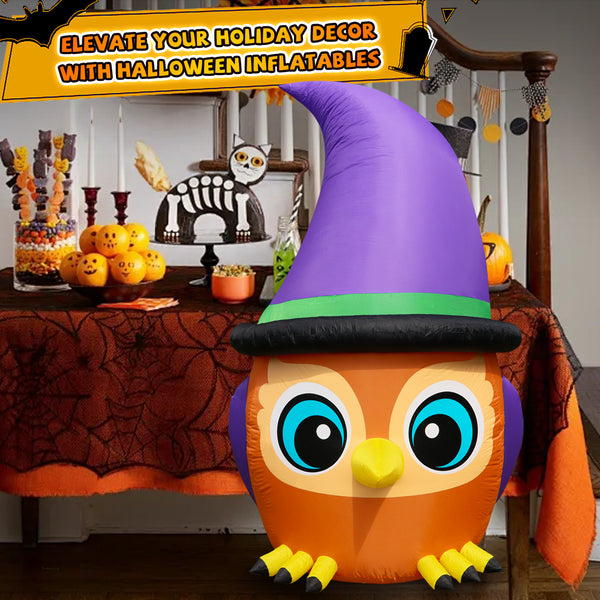 5.2 FT Halloween Inflatable Wizard Owl, Cute Design with Built-in LEDs, Outdoor Yard Decoration