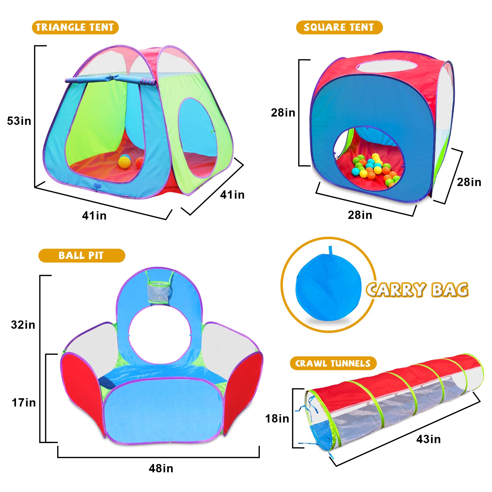 5-in-1 Pop up Play Tent and Tunnel Set - Unlimited Adventures for Kids