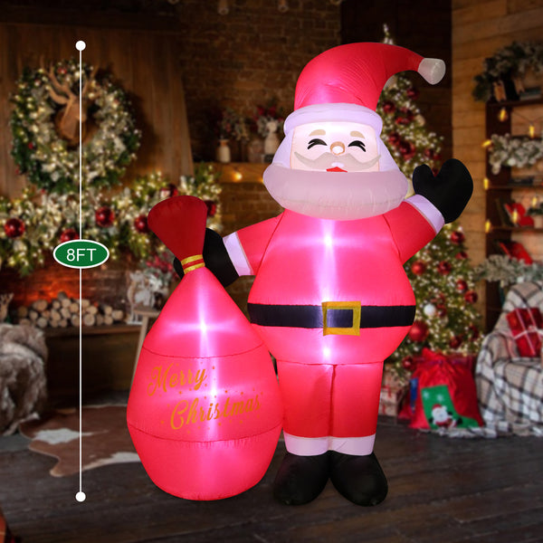 8 FT Inflatable Christmas Santa with Red Gift Sack – Built-in LED Weatherproof Holiday Yard Decoration for Festive Indoor & Outdoor Display