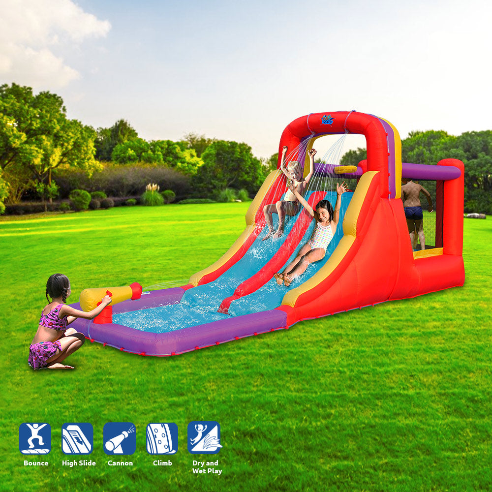 Action Air Inflatable Water Slide with Double Blow Up Slides and Water Cannons  (Used Like New)